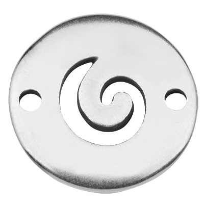 Connecteur de bracelet rond, motif coquillage, argenté, 15,5 x 15,5 mm 
