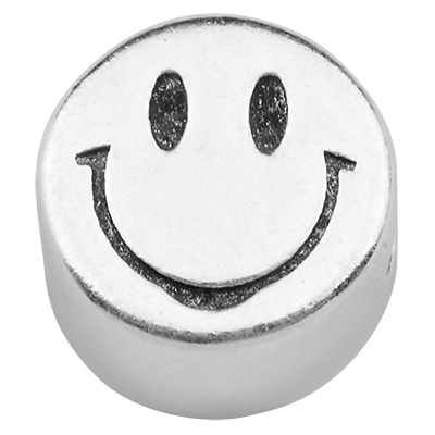 Metal bead smiley, silver plated, 9 x 9.0 mm 