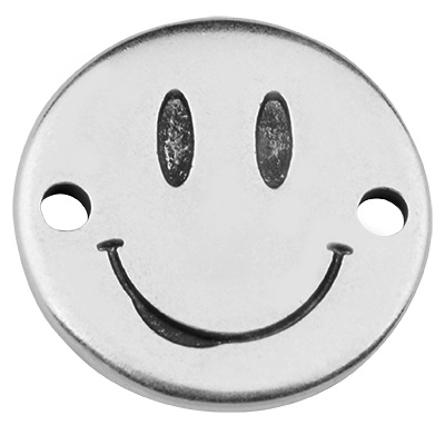 Bracelet connector smiley, silver-plated, 14 x 14.0 mm 