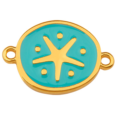 Bracelet connector round, motif starfish, gold-plated, enamelled, 21 x 14.5 mm 