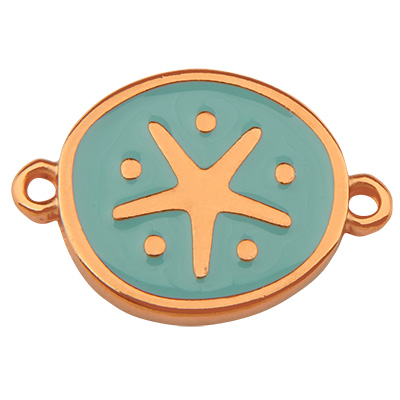 Bracelet connector round, motif starfish, rose-gold-plated, enamelled, 21 x 14.5 mm 