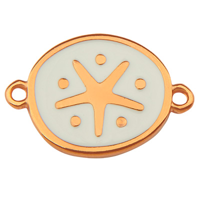 Bracelet connector round, motif starfish, rose-gold-plated, enamelled, 21 x 14.5 mm 