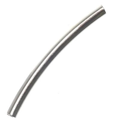 Metal bead curved tube, 35 mm x 3 mm, silver plated 