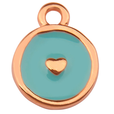 Metal pendant round, motif heart, rose gold-plated, enamelled, 12 x 9.5 mm 