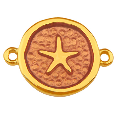 Pendentif métal rond, motif étoile de mer, doré, émaillé, 21,5 x 16,0 mm 