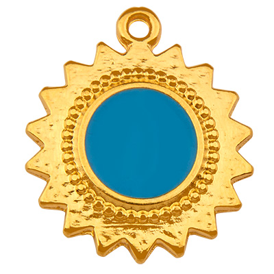 Metal pendant sun, gold-plated, enamelled, 20.5 x 18.0 mm 