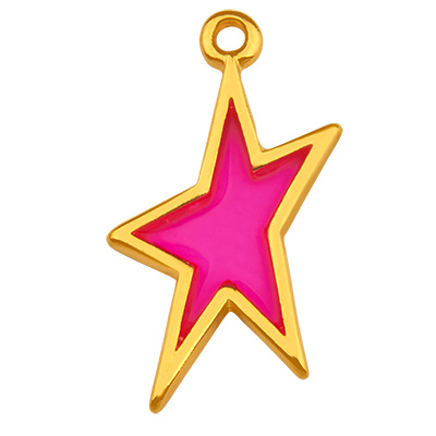 Metal pendant star, gold-plated, vitraux, 22.5 x 11.5 mm 