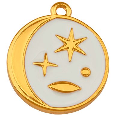 Metal pendant starry sky, round, gold-plated, enamelled, 20 x 17.5 mm 