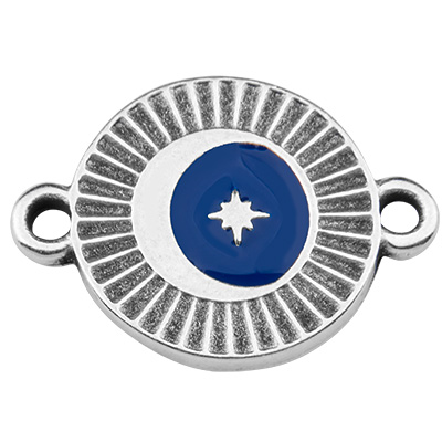 Bracelet connector round, motif star, silver-plated, enamelled, 19 x 13.5 mm 