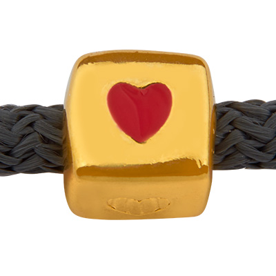 Perle métallique cube, motif Love, doré, émaillé, 10 x 10,0 mm 