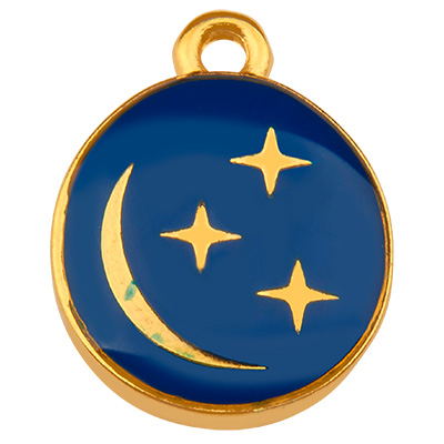 Metal pendant starry sky, oval, gold-plated, enamelled, 16 x 12.5 mm 