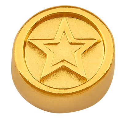 Perle métallique ronde, motif étoile, doré, 10 x 10,0 mm 