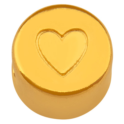 Metal bead round, motif heart, gold-plated, 9 x 9.0 mm 