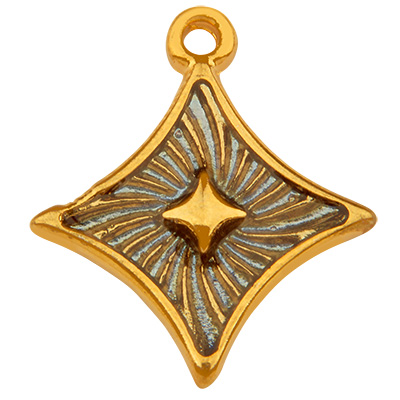 Metal pendant rhombus, gold-plated, enamelled, 23 x 20.0 mm 
