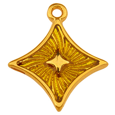 Metal pendant rhombus, gold-plated, enamelled, 23 x 19.5 mm 