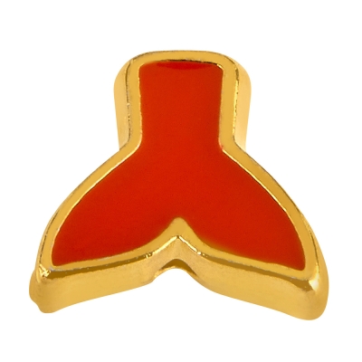 Metallperle Flosse, vergoldet, ca. 9,5 x 8,5 mm, orange emailliert 