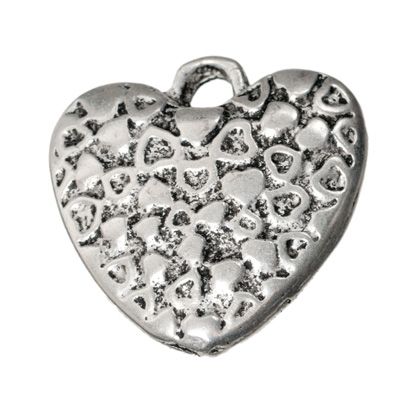 Metal pendant heart,approx. 19 mm x 18 mm, silver plated 