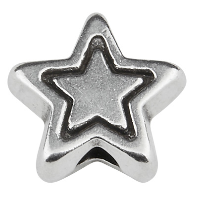 Metalen kraal ster, ca. 6 mm, verzilverd 