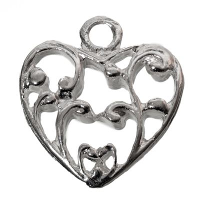 Metalen hanger hart, 17 x 16 mm, verzilverd 
