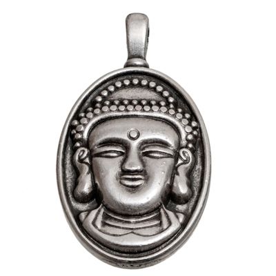 Metallanhänger Buddha, ca. 24 x 18 mm, versilbert 