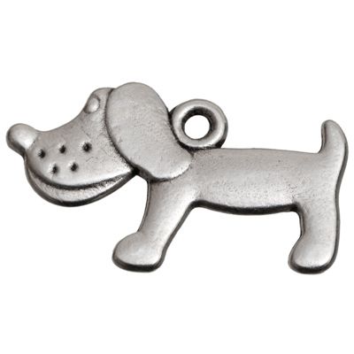 Metalen hanger hond, ca. 23 x 14 mm, verzilverd 