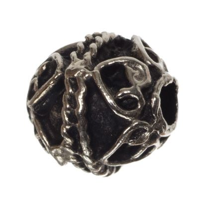Metal bead ball, approx. 9 mm, patterned, silver-plated 