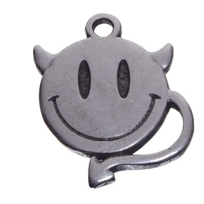 Metallanhänger Smiley Teufel, 18 x 14 mm, versilbert 