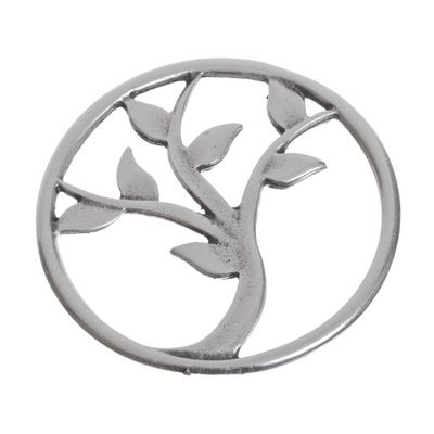 Metal pendant, tree, 46 mm, silver-plated 