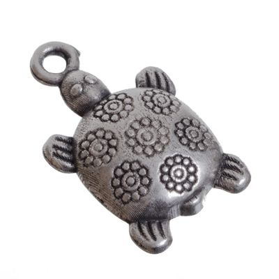 Metal pendant, turtle, 19 mm, silver plated 