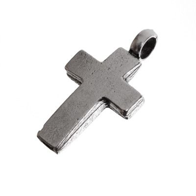Metal pendant, cross, 23 x 12 mm, silver-plated 