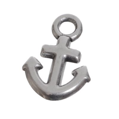 Metal pendant, anchor, 12 x 9 mm, silver-plated 