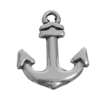 Metal pendant, anchor, 16 x 14 mm, silver-plated 