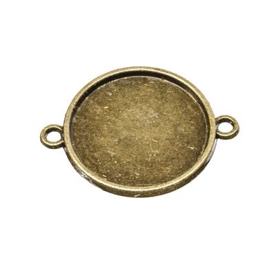 Hanger/setting voor cabochons, rond 20 mm, 2 oogjes, antiek bronskleurig 
