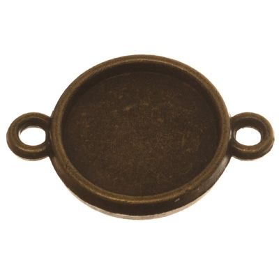 Hanger/setting voor cabochons, rond 12 mm, beide zijden, 2 oogjes, antiek bronskleurig 