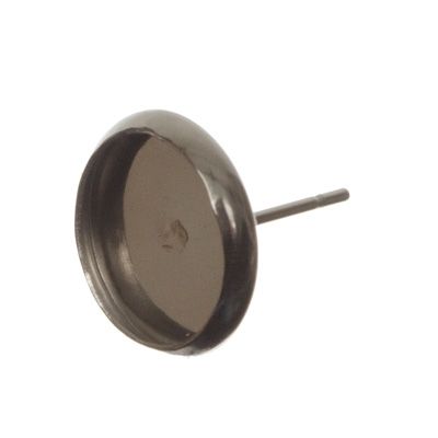 Edelstalen oorstekers met zetting voor cabochon, rond 10 mm, zilverkleurig 