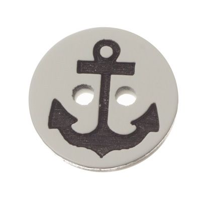 Fermoir perle bouton ancre, 13 mm, noir-blanc 