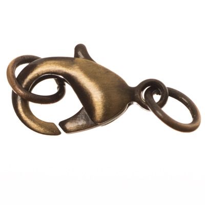 Carabiner, 18 x 13 mm, bronze-coloured, with 2 binder rings 