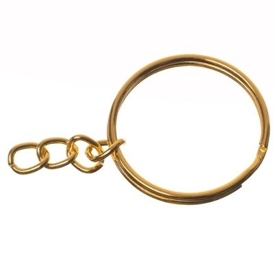 Porte-clés, diamètre 25 mm, avec chaînette, doré 