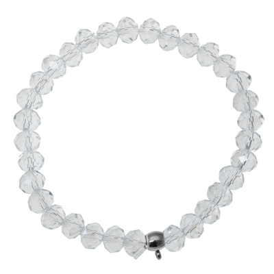 Bracelet préfabriqué perles de verre à facettes, élastique, avec œillet pour pendentif, transparent/argenté 