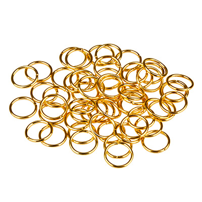 Binding rings, 10 mm, single bent, gold-coloured, 10 grams 