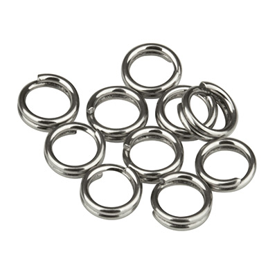 Stainless steel split rings, 5 mm, double bent, silver-coloured, 10 pieces 