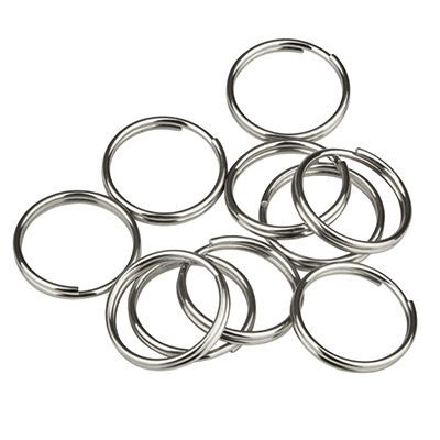 Stainless steel split rings, 12 mm, double bent, silver-coloured, 10 pieces 