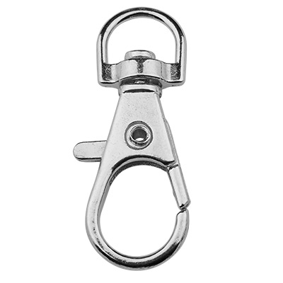 Carabiner with rotating eyelet/swivel, old silver colour, 35.5 x 14 mm 