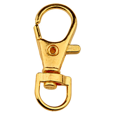 Carabiner with rotating eyelet/swivel, gold-coloured, 35.5 x 14 mm 