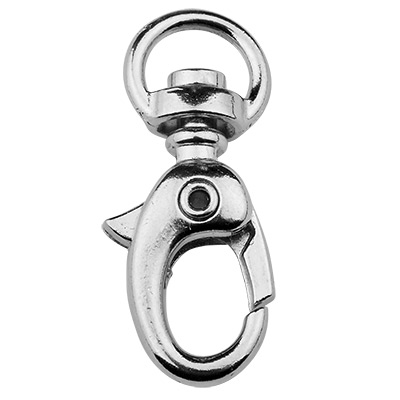 Iron carabiner with rotating eyelet/swivel, old silver colour, 33 x 14 mm 