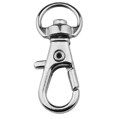 Carabiner with rotating loop/swivel, old silver colour old silver colour, 30.5 x 12 mm 