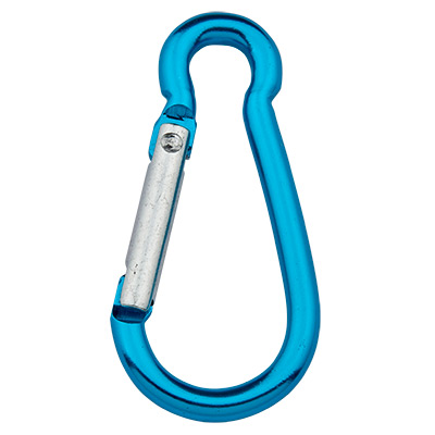 Aluminium carabiner for climbing rope, key ring, light blue, 50 x 24 mm 