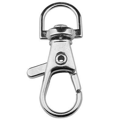 Iron carabiner with rotating eye/swivel, old silver colour, 36 x 16 mm 