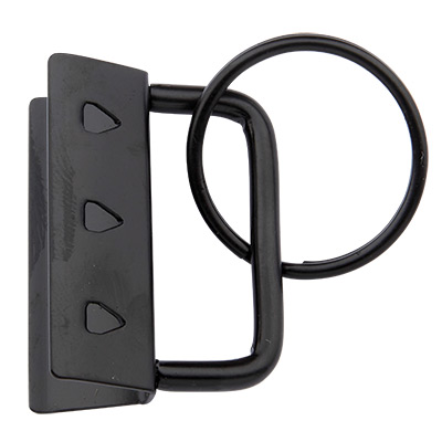 Porte-clés brut avec anneau rond (diamètre 24 mm) et pince à ruban (largeur 32,5 mm), noir 