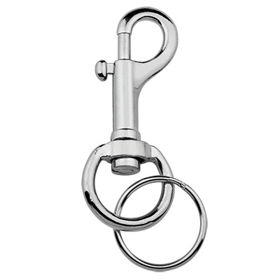 Carabiner with rotating eye/swivel, with key ring, old silver colour, 95 x 30 mm 